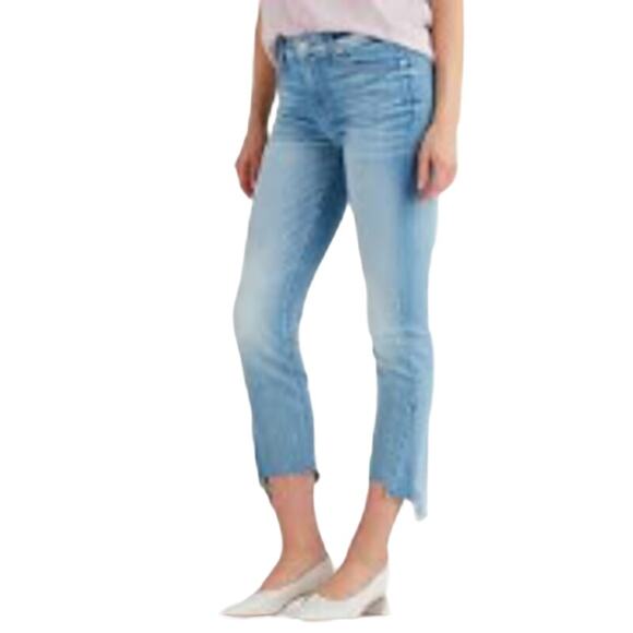 7 For All Mankind  Light Wash Step Raw Hem High Rise Denim Jeans 26 (E21) - Picture 1 of 5